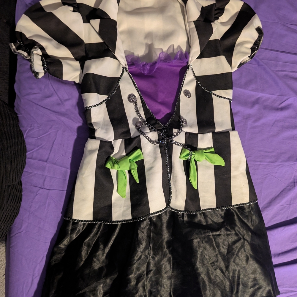 Spirit Halloween Striped Beetlejuice Women's Costume with Green Accents